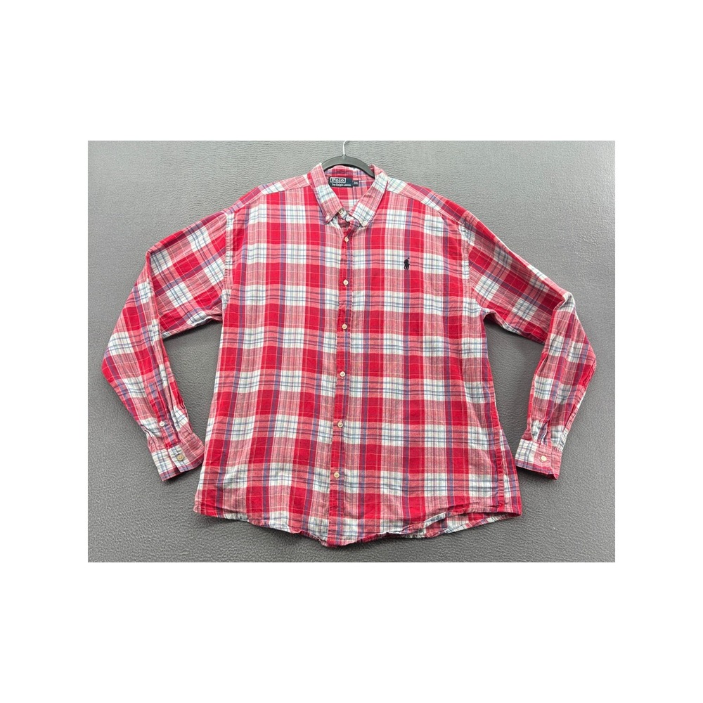Polo Ralph Lauren Shirt Mens 3XL Red Plaid Cotton Button Down Long Sleeve Pony